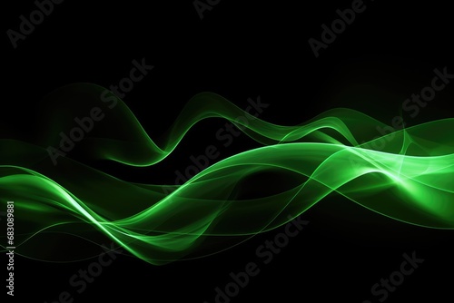 Abstract green luminous waves on a black background