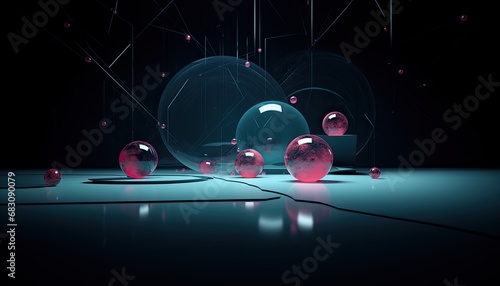 abstract background with spheres, magenta and blue with copy space
