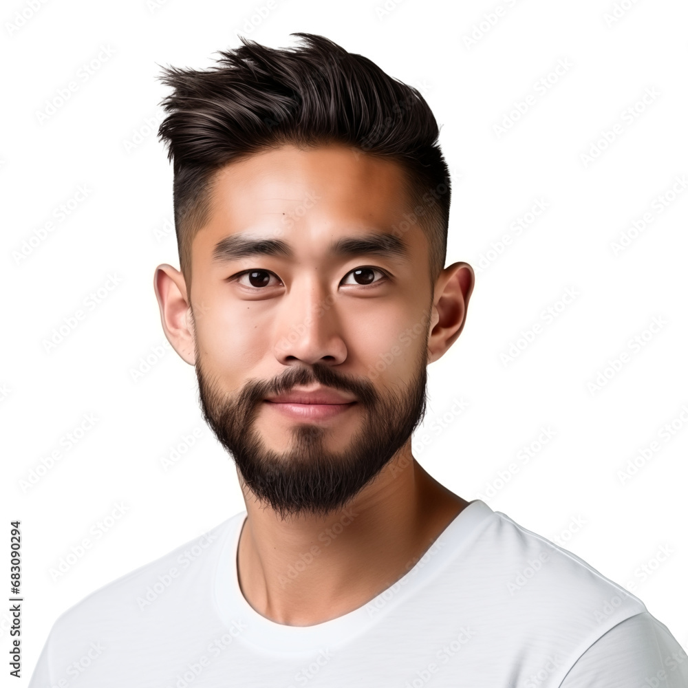 Fototapeta premium portrait of young asian male man with beard . white background . generative ai