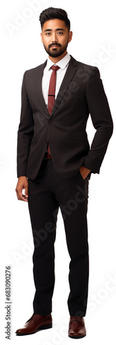 full body view of young asian male man with beard wearing business suit . white background . generative ai photo