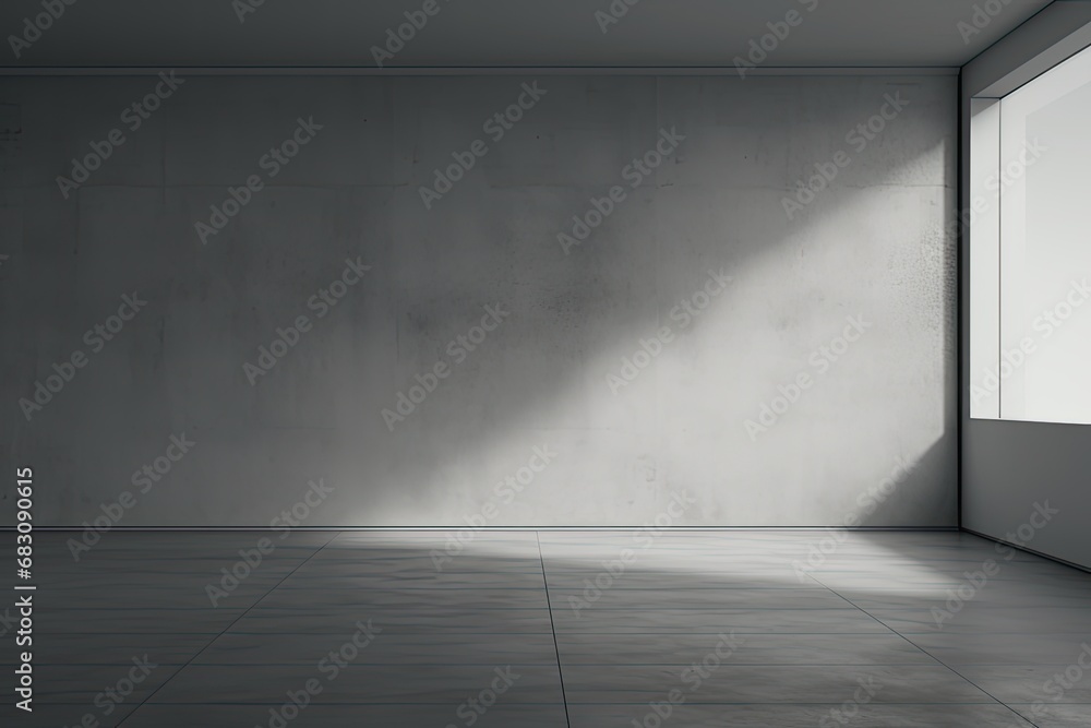 Gray room, concrete walls, light and shadow from the window directly on the wall. Empty room Gray room, concrete walls, light and shadow from the window directly on the wall. Empty room