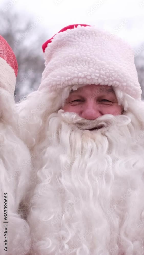 Portrait of a bearded old Santa Claus. Vertical video Portrait of a bearded old Santa Claus. Vertical video