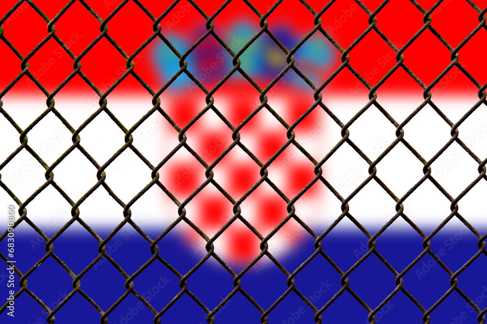 Fototapeta premium A steel mesh against the background of the flag Croatia.