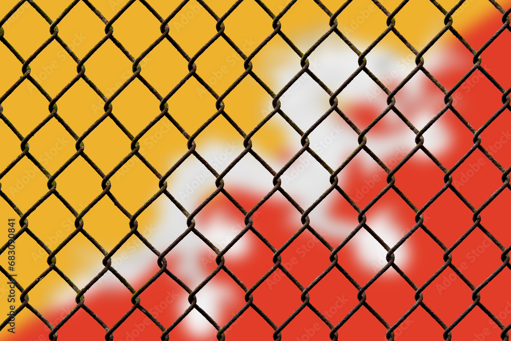 A steel mesh against the background of the flag Bhutan. A steel mesh against the background of the flag Bhutan.