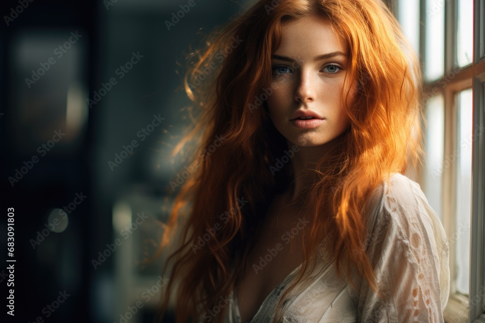 Canvas of Elegance: Portrait of a Red-haired Irish Artist in her Cinematic Art Studio Canvas of Elegance: Portrait of a Red-haired Irish Artist in her Cinematic Art Studio