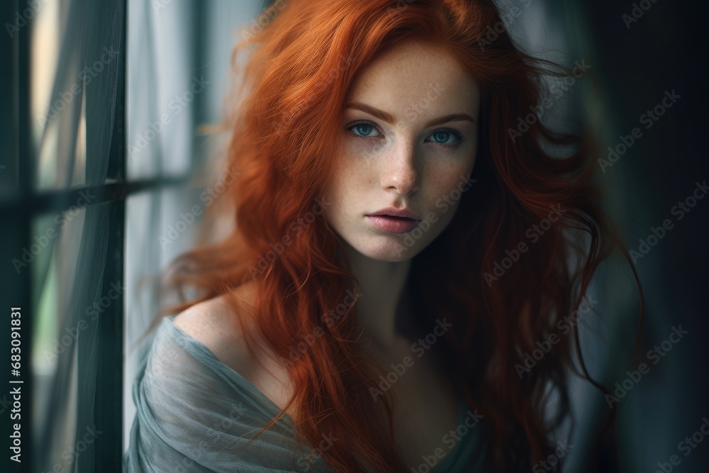 Canvas of Elegance: Portrait of a Red-haired Irish Artist in her Cinematic Art Studio Canvas of Elegance: Portrait of a Red-haired Irish Artist in her Cinematic Art Studio