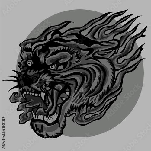 Tribal angry tiger head. black tiger head. Vector illustration ready for vinyl cutting.