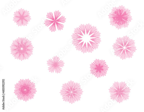 Set of patterned pink flowers on a white background. Pencil texture. © Maryna