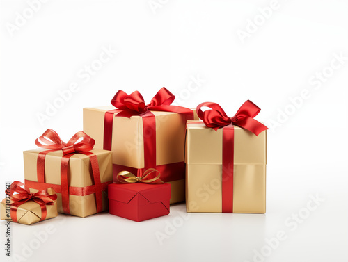 red and and gold gifts on a white background