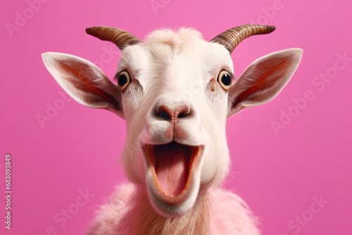 Studio portrait of shocked goat with surprised eyes, concept of Fear