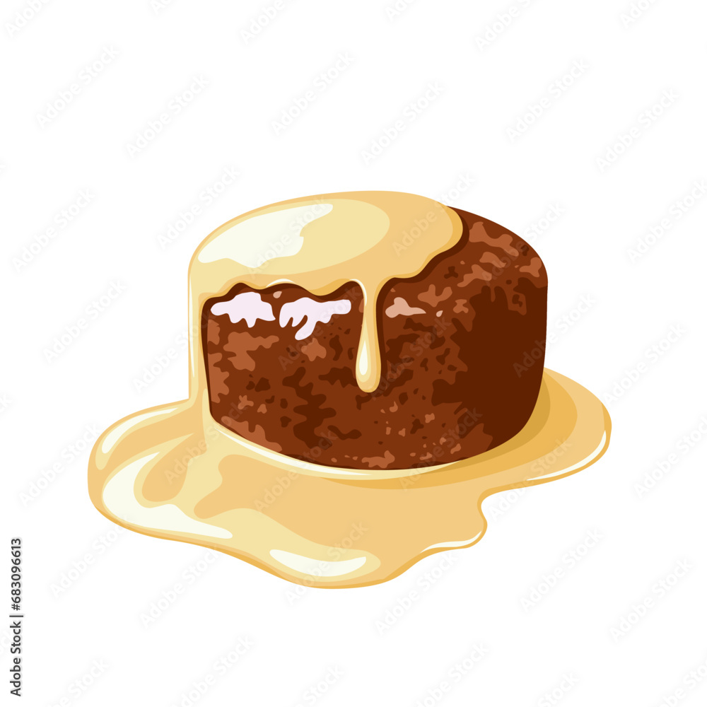 Vector illustration, malva pudding with cream, isolated on white background.