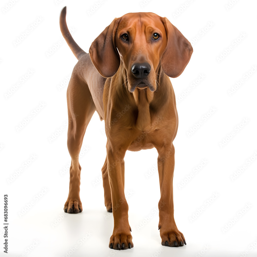 Redbone Coonhound Dog Isolated on White Background - Generative AI