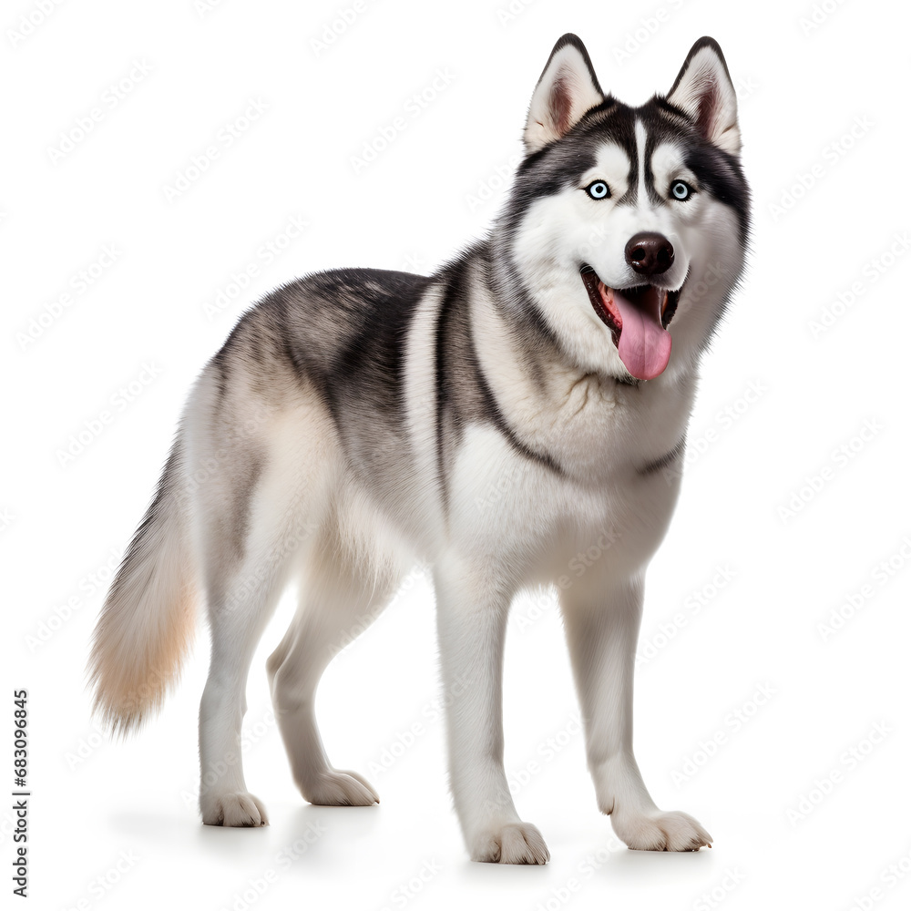 Siberian Husky Dog Isolated on White Background - Generative AI