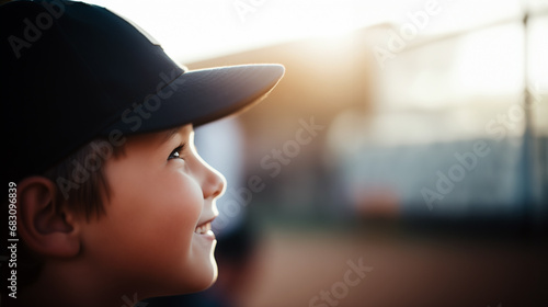 Boy with Baseball Cap at Sunset photo