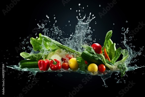 Vegetables water splash, COPY SPACE, generative ai