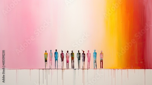 Row of silhouettes isolated on colorful background