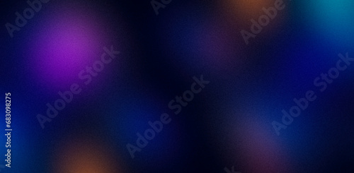 Multicolored lanterns through a window covered with ice. Matte blurred blue pink yellow orange neon grainy background for website banner. Desktop design. Large, wide template, pattern. Color gradient