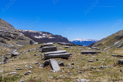 Ancient tombstones in the mountains photo