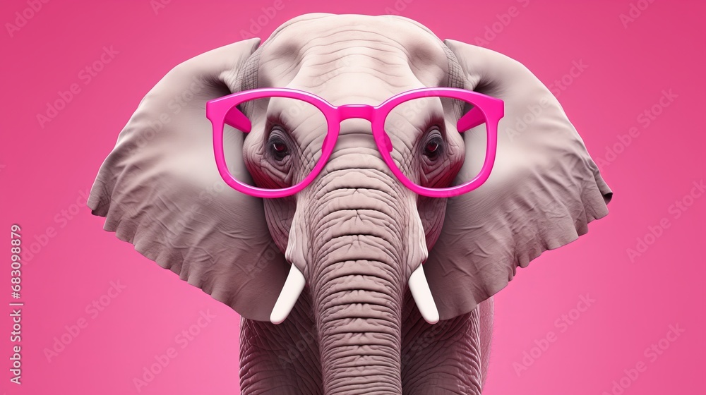An Elegant Elephant in Pink Glasses, Standing Out in a Pink Paradise