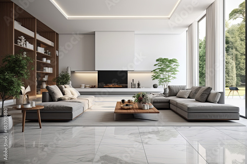 Luxury living room with a beautiful view. 3d render