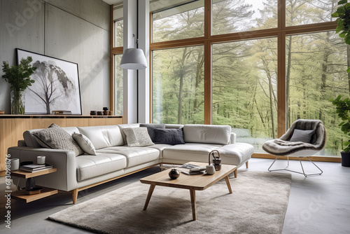 Modern bright interiors. 3d rendered illustration of a living room © koala studio