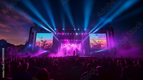 A Captivating Concert Stage Illuminated by Vibrant Purple and Blue Lights