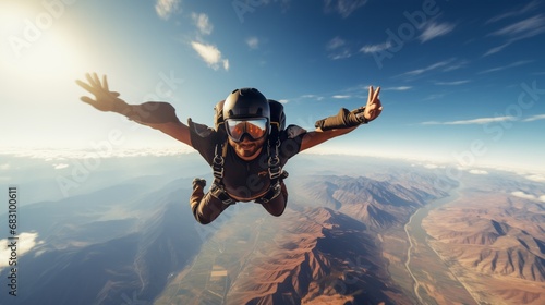 High-Flying Adventure: A Thrilling Aerial Journey of a Man Riding a Parachute photo