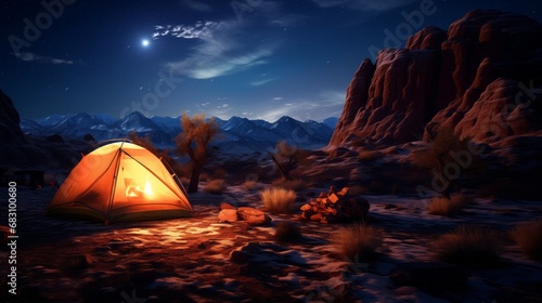 A Solitary Shelter in the Desert  A Tent Under a Starry Night Sky