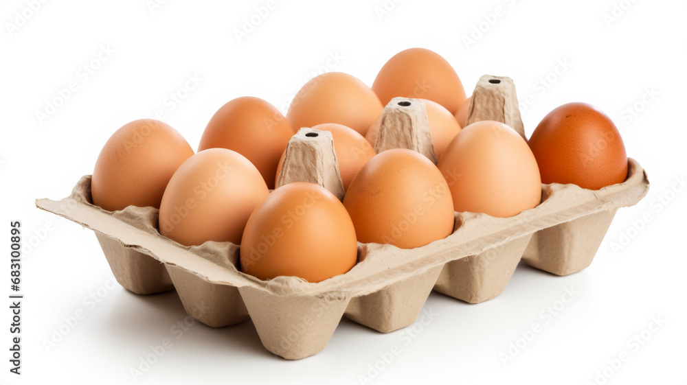Open egg box with ten brown eggs, AI Generative. Open egg box with ten brown eggs, AI Generative.