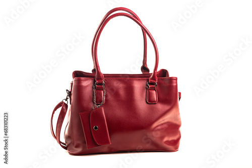 Stylish women's bag on a white background. Fashionable accessory made of burgundy leather.