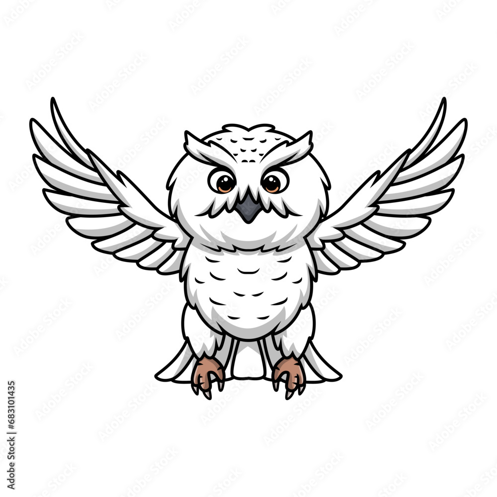 Obraz premium Cute snowy owl cartoon on white background