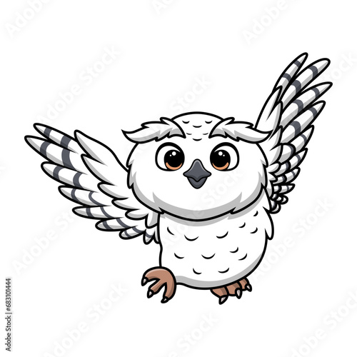 Cute snowy owl cartoon on white background