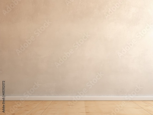 Beige color classic wall background with copy space. Parquet floor. Mock up room.
