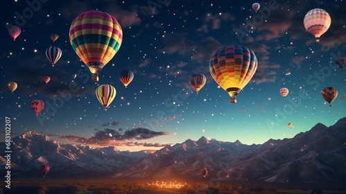 A Majestic Display of Colorful Hot Air Balloons Soaring Through the Sky