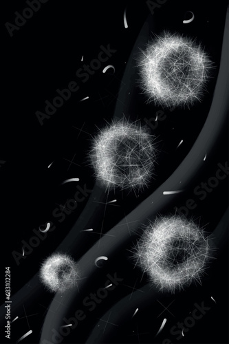 ilustracion vectorial de esporas y dientes de leon sobre fondo negro