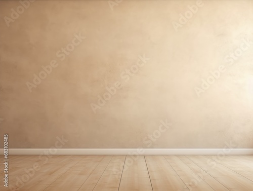 Beige classic wall background with copy space. Parquet floor. Mock up room.