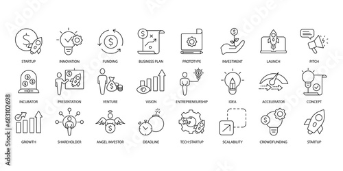 Startup icons set. Set of editable stroke icons.Vector set of Startup