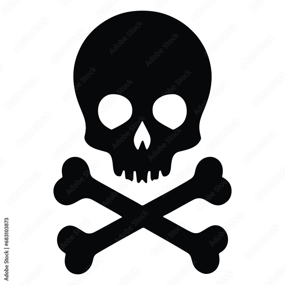 Skull and Crossbones Icon on White Background. Human skeleton. Skelton Hazard. A Spooky Vector Illustration for Halloween-themed Designs and Health Warnings. Poison Symbol Skull and Crossbones Icon on White Background. Human skeleton. Skelton Hazard. A Spooky Vector Illustration for Halloween-themed Designs and Health Warnings. Poison Symbol
