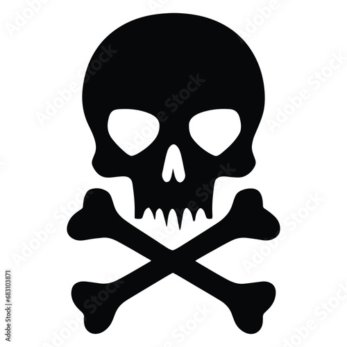 Skull and Crossbones Icon on White Background. Human skeleton. Skelton Hazard. A Spooky Vector Illustration for Halloween-themed Designs and Health Warnings. Poison Symbol