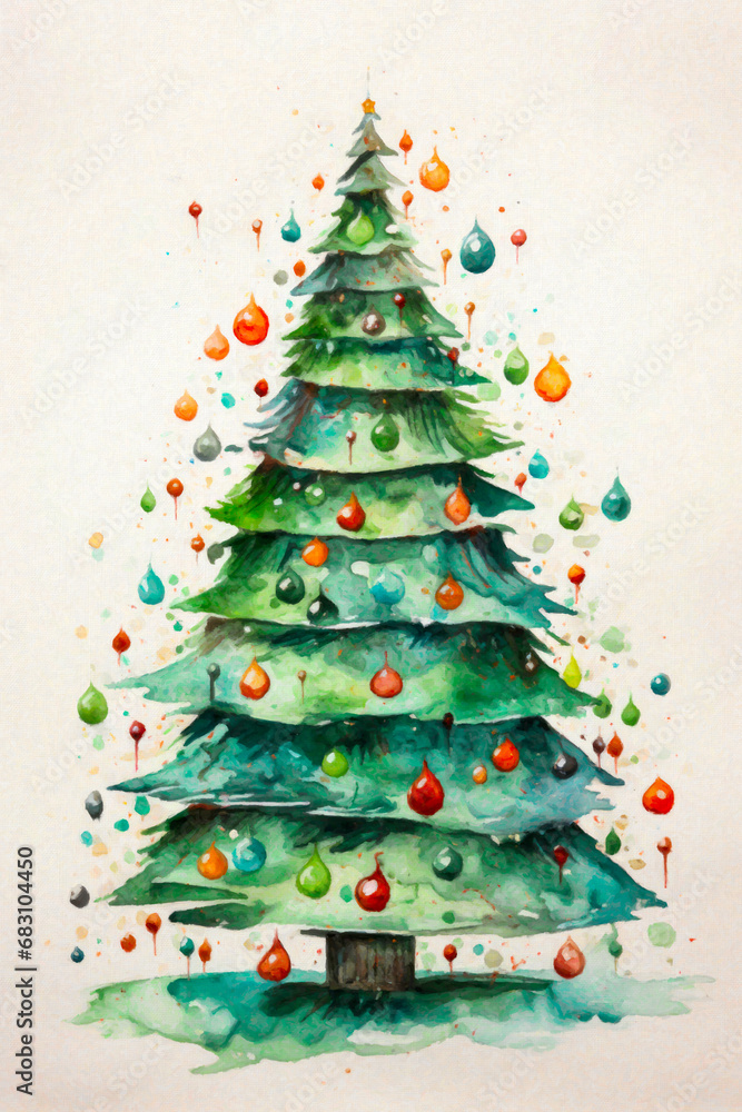 Fototapeta premium Whimsical Watercolor Christmas Tree 30