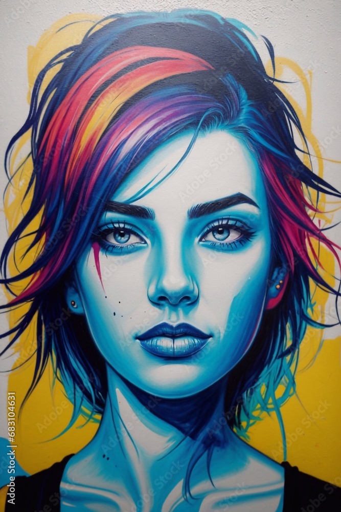 artistic illustration of a colorful woman's face, graffiti style artistic illustration of a colorful woman's face, graffiti style