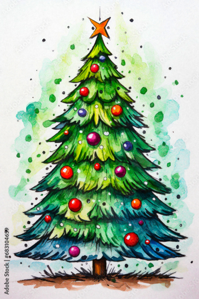 Whimsical Watercolor Christmas Tree 147