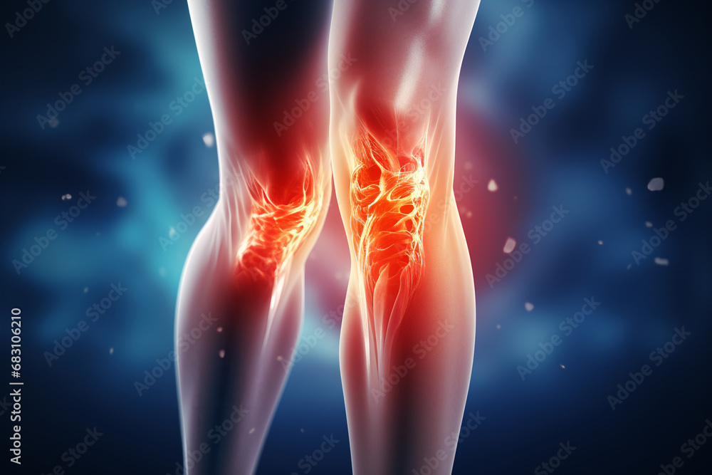 Runner with joint pain, arthritis and tendon problems. AI Generative.