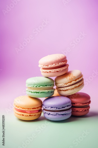 Colorful macaroons on the pastel background. Generative AI