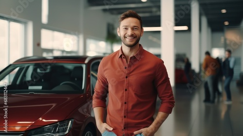 Wallpaper Mural Man happy customer for buyer new car auto, male want buy automobile in showroom vehicle dealership store motor show indoor Sales Torontodigital.ca