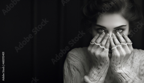 Portrait of a beautiful young woman in a white sweater. Fashion photo