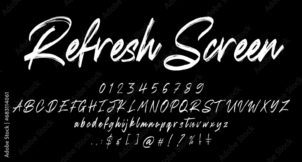 refresh Screnn brush font script vector lettering. Best Alphabet Alphabet Brush Script Logotype Font lettering handwritten - obrazy, fototapety, plakaty 