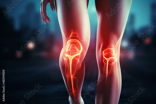 Runner with joint pain, arthritis and tendon problems. AI Generative.