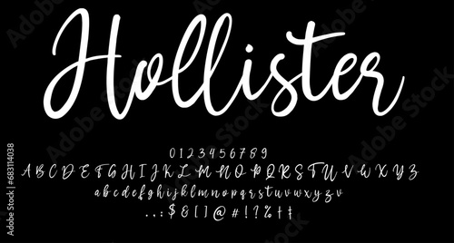 Hollister monoline font script vector lettering. Best Alphabet Alphabet Brush Script Logotype Font lettering handwritten photo