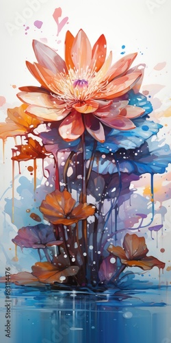 A painting of a flower in the water.